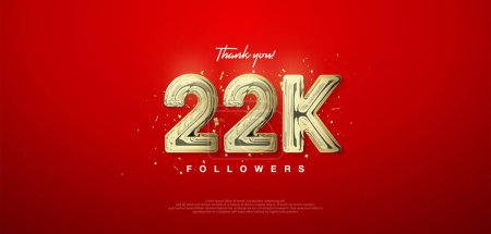 Illustration for 22k gold number, thanks for followers. posters, social media post banners. - Royalty Free Image