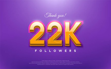 Illustration for Thank you 22k followers, 3d design with orange on blue background. - Royalty Free Image