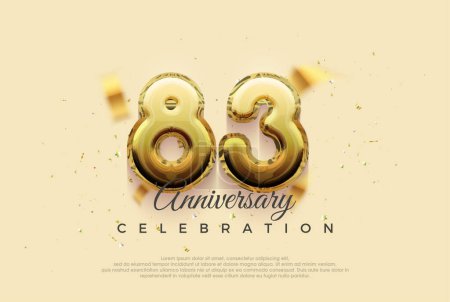 Foto de 83 aniversario celebración, diseño de vectores con brillantes globos de oro ilustración. Fondo vectorial premium para saludo y celebración. - Imagen libre de derechos