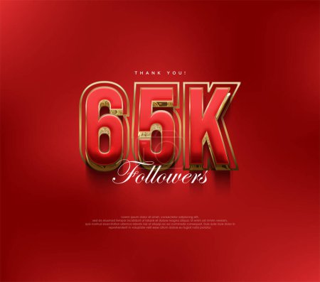 Illustration for Thank you 65k followers greetings, bold and strong red design for social media posts. - Royalty Free Image