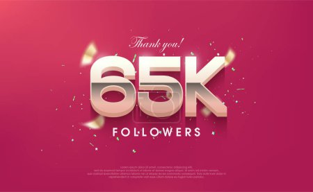 Illustration for Thank you 65k followers, vector background design for social media posts. - Royalty Free Image