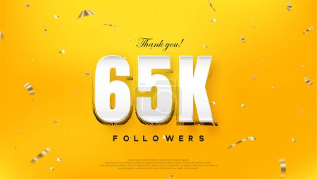 Illustration for Thank you 65k followers, on a bright yellow background. - Royalty Free Image