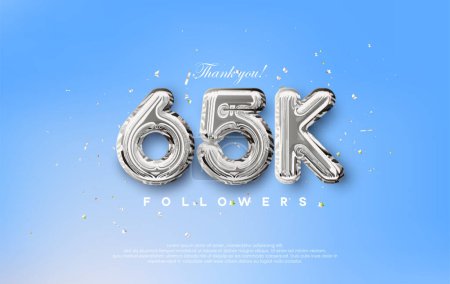 Illustration for Thank you for the 65k followers with silver metallic balloons illustration. - Royalty Free Image