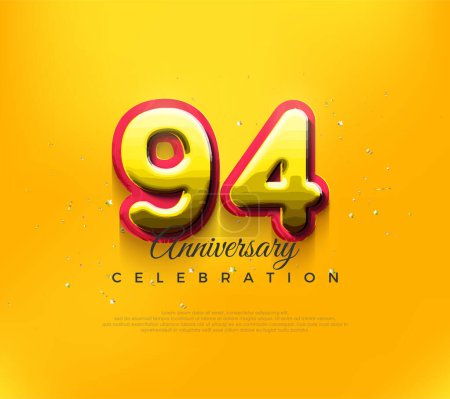 Illustration for 3d 94th anniversary design, premium vector design in modern yellow color. Premium vector background for greeting and celebration. - Royalty Free Image