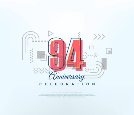 Illustration for Cartoons number 94th to celebrate birthday. modern vector design. Premium vector for poster, banner, celebration greeting. - Royalty Free Image