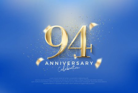 Illustration for Elegant number 94th with gold glitter on a blue background. Premium vector for poster, banner, celebration greeting. - Royalty Free Image