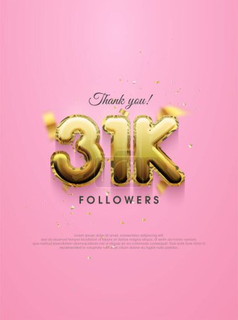 Ilustración de Diseño de 31k seguidores, con números de oro de lujo para saludos en publicaciones de redes sociales. - Imagen libre de derechos
