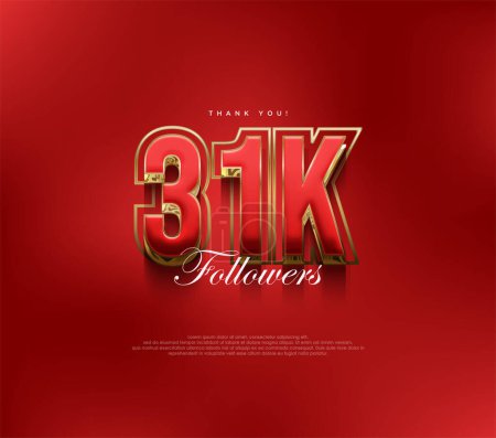 Ilustración de Gracias 31k seguidores saludos, diseño rojo fuerte y audaz para publicaciones en redes sociales. - Imagen libre de derechos