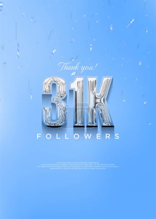 Ilustración de 31k gracias seguidores con números azules brillantes y con un tema fresco. - Imagen libre de derechos