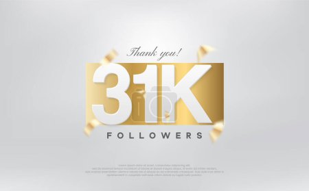 Ilustración de Gracias 31k seguidores, diseño simple con números en papel de oro. - Imagen libre de derechos