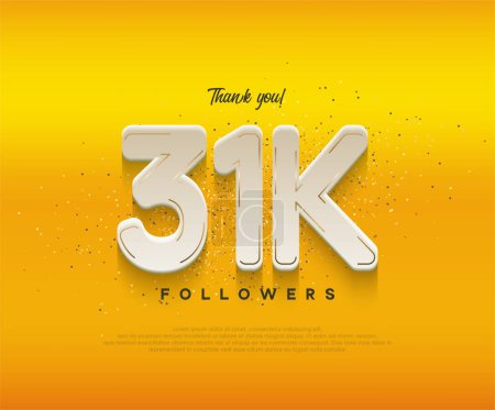 Ilustración de 31k celebración de seguidores con números blancos modernos sobre fondo amarillo. - Imagen libre de derechos
