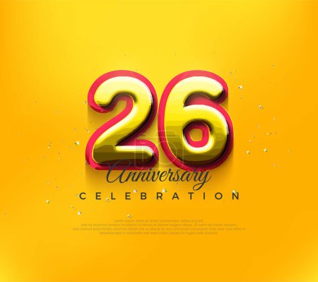 Téléchargez les illustrations : Design 3d 26e anniversaire, design vectoriel premium en couleur jaune moderne. Fond vectoriel Premium pour l'accueil et la célébration. - en licence libre de droit