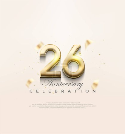 Téléchargez les illustrations : Or moderne 26e anniversaire, design Premium pour célébrer un anniversaire. Fond vectoriel Premium pour l'accueil et la célébration. - en licence libre de droit
