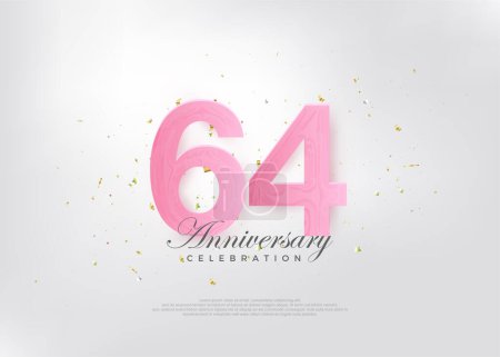64. Jubiläumsfeier, mit schönen rosa Zahlen und sehr charmant. Premium-Vektorhintergrund für Grußworte und Feiern.
