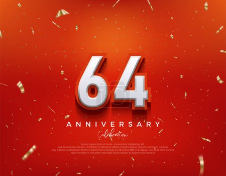 64. Jahrestag. mit weißen 3D-Zahlen auf ausgefallenem roten Hintergrund. Premium-Vektorhintergrund für Grußworte und Feiern.
