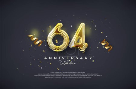 64 Aniversario. Con lujoso diseño de oro brillante. Vector premium para póster, banner, saludo de celebración.
