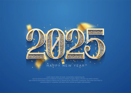 Neues Jahr. Frohes Neues Jahr 2025 mit einem luxuriösen Design und einer Prise glänzender und verschwommener Ornamente. Vector Premium Design für die Neujahrsfeier 2025.