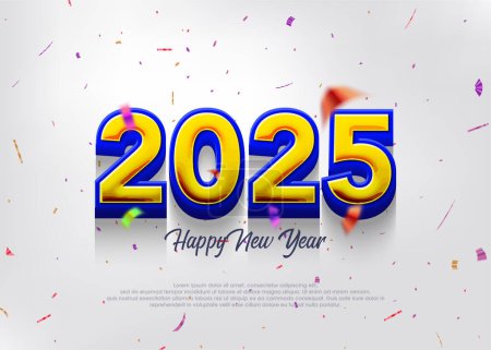 Frohes neues Jahr 2025 3D-Zahlen in blau und gelb. Frohes neues Jahr 2025 Design für 2025 Poster-, Kalender- und Titelgestaltung.