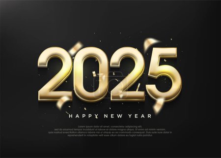 Glänzende goldene Zahlen 2025, luxuriöse Neujahrsgrüße 2025. Premium Vektor 2025 Design für ein Plakatdesign, Kalender und Social Media Post.