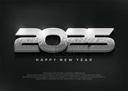 Argent métallique 3d nouvelle année moderne, 2025 heureuse nouvelle année élégante affiche bannière.