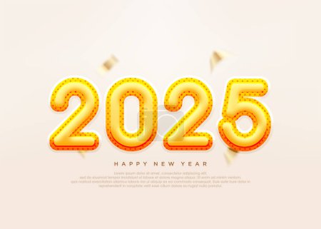 Frohes neues Jahr 2025 mit 3D-Zahl Luftballons Illustration.