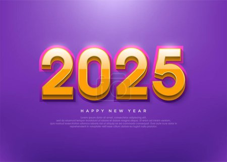 Bonne année 2025 fond avec des numéros 3d orange brillant.