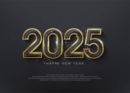 Bonne année 2025 fond, affiche de bannière de conception vectorielle avec élégante couleur or de luxe.