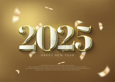 Fond doré 2025 bonne année, conception de modèle de bannière d'affiche pour le message de médias sociaux.