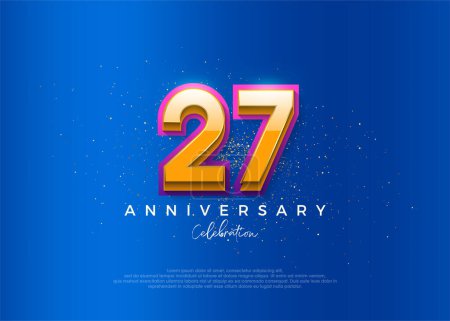 Diseño sencillo y moderno para la celebración del 27º aniversario. con un elegante color azul de fondo.