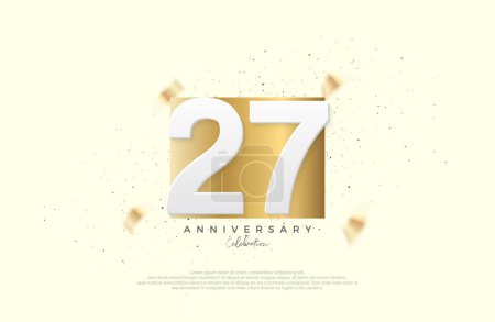 Célébration du 27e anniversaire, avec des chiffres sur papier doré élégant. Vecteur Premium pour affiche, bannière, salutation de célébration.