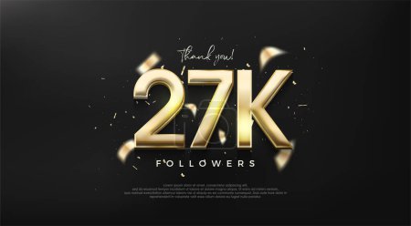 Glänzende Goldzahl 27k für ein Dankeschön-Design an Follower.