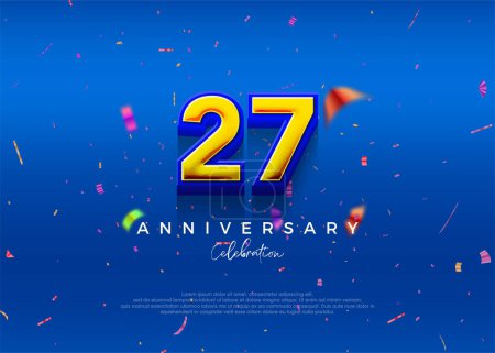 27º Aniversario, en lujoso azul. Fondo vectorial premium para saludo y celebración.