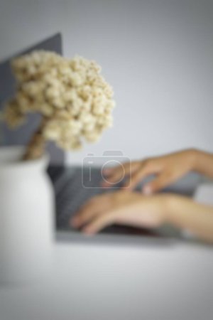 Photo for Abstract background of a child typing on laptop. Isolated white background - Royalty Free Image