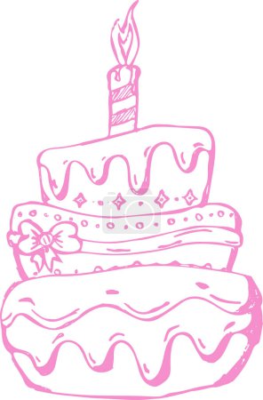 Illustration for Outline cake icon.Cake with burning candle, birthday and dessert pictogram.Confectionery and cake shop, birthday party, sweet pleasure. Vector icon for UI and Animation.Layered cake with candle.Eps 10 - Royalty Free Image