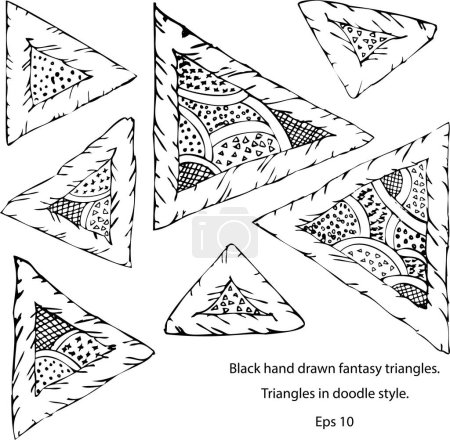 Fantasie-Dreiecke im Stil der Handzeichnung können Entwürfen eine skurrile Note verleihen. für eine fesselnde visuelle Wirkung. unterschiedliche Texturen. Reihe von Dreiecken. Eps 10