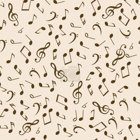Illustration for Notes scattered on a light background, seamless pattern. Music, Note. Flat Style Vector Seamless Texture Background. Musical Template. Arts and Entertainment. Rock and Sound. Eps 10 - Royalty Free Image