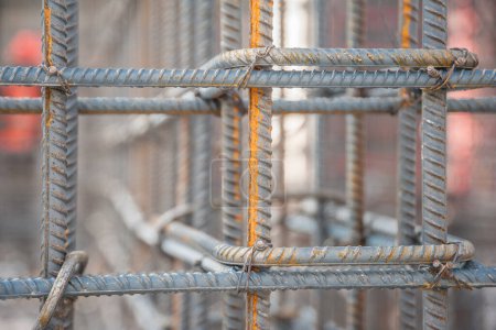 Photo for Reinforcing cage of an elevator shaft at the construction of a house - Royalty Free Image