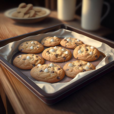 Photo for Freshly baked cookies white chocolate your own hands on baking sheet after oven High quality photo - Royalty Free Image