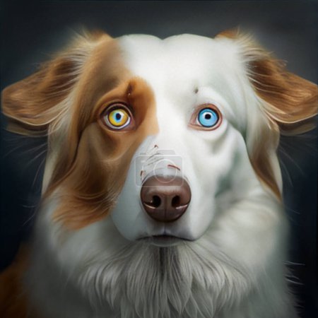 Photo for Scottish Shepherd Dog white with red spots different eye colors blue and white. High quality photo - Royalty Free Image
