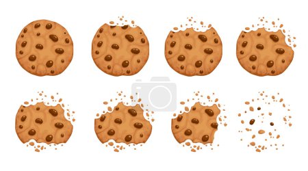 Téléchargez les illustrations : Des cookies mordus. Savoureux crumble dessert biscuits croustillants collection sur fond blanc - en licence libre de droit