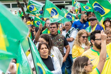 Photo for Brazil. Nov 02, 2022. Supporters of President Bolsonaro perform an act in front of the Barracks of War Shooting in Marilia, SP. Demand for Federal Intervention against the democratic election of Lula - Royalty Free Image