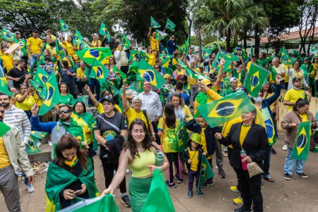Photo for Brazil. Nov 02, 2022. Supporters of President Bolsonaro perform an act in front of the Barracks of War Shooting in Marilia, SP. Demand for Federal Intervention against the democratic election of Lula - Royalty Free Image