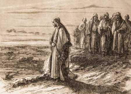 Jesus Pensifies ahead of the group of these companions, Life of Jesus by Ernest Renan, drawings by Godefroy Durand, Publisher Michel Levy 1870