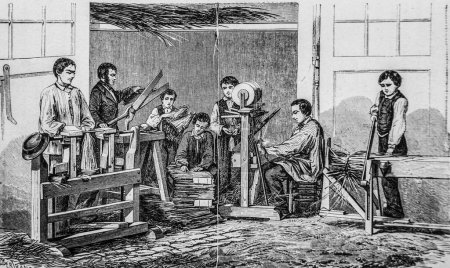 Foto de Tejedor de paja taller térmico establecimiento de Vichy, las grandes fábricas de Turgan, Hatier Edition 1888 - Imagen libre de derechos