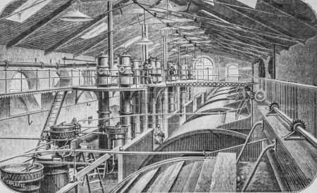 The pump compressor of the Mont Cenis tunnel, the major works of the century by Dumont, Edition Hachette 1895