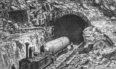 Northern mouth of the Saint Gothard tunnel, the major works of the century by Dumont, Hachette Edition 1895