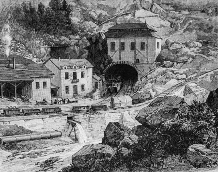 Foto de Goeschenen En la desembocadura norte del túnel, las principales obras del siglo por Dumont, Hachette Edition 1895 - Imagen libre de derechos