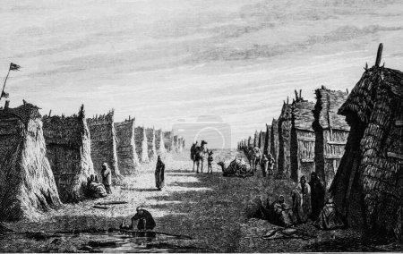 Téléchargez les photos : Village arabe près de Port-Saïd, les œuvres majeures du siècle par Dumont, Hachette Edition 1895 - en image libre de droit