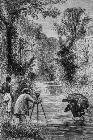 Téléchargez les photos : Opération dans un cours d'eau, les grands travaux du siècle par Dumont, Edition Hachette 1895 - en image libre de droit