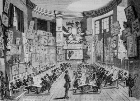 Téléchargez les photos : Salle d'étude Ecole des Beaux Arts, Table de Paris par Edmond Texier, Editeur Paulin et Le Chavalier 1853 - en image libre de droit